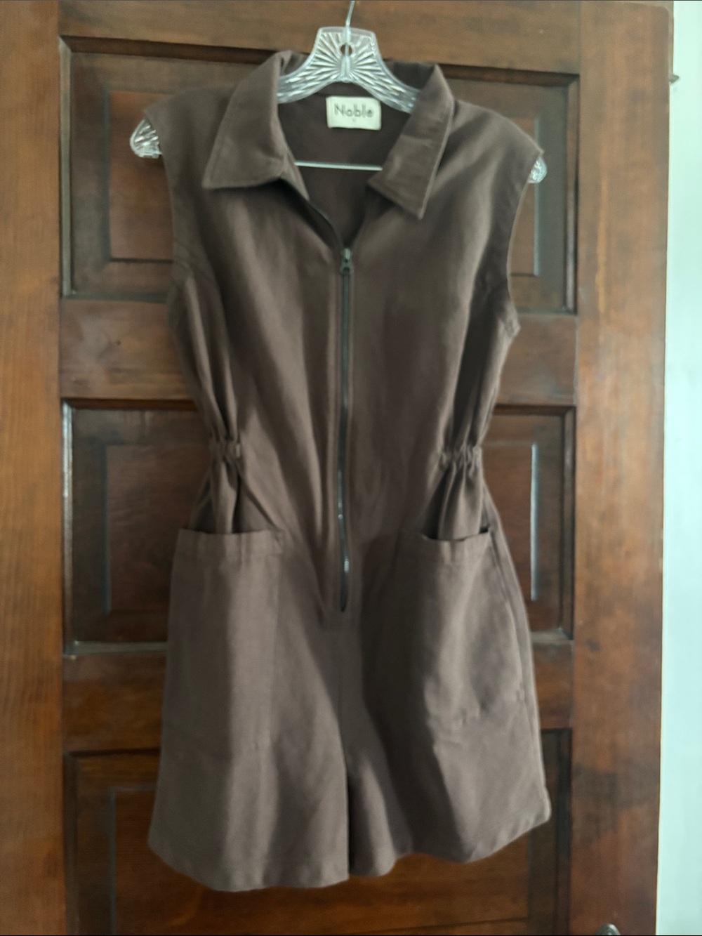 Noble Sleeveless Brown Utility Romper with Front Zip - Picture 2 of 6